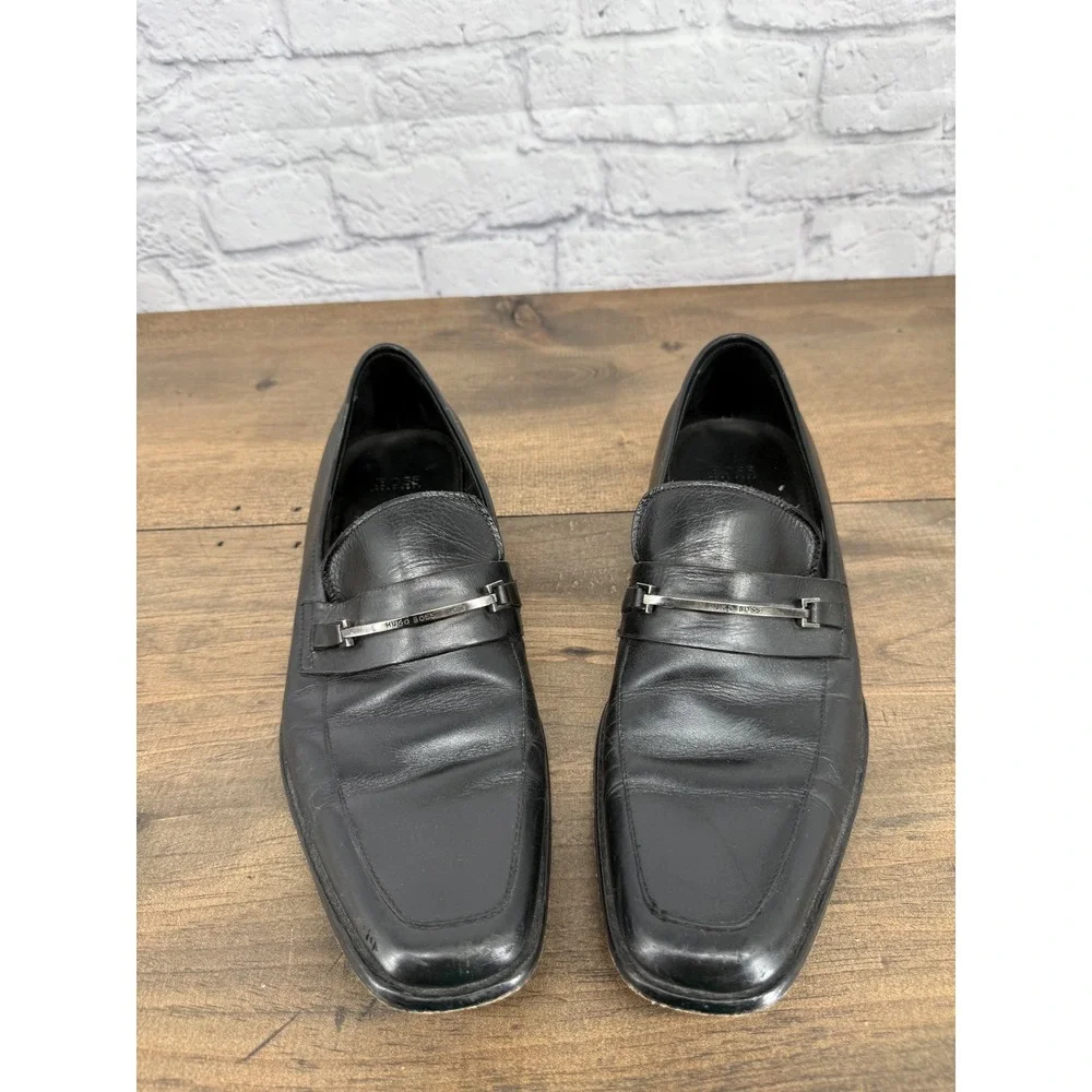 Hugo Boss Ikon Bit Loafers Mens Black Leather Square Dress Shoes Size 10 US